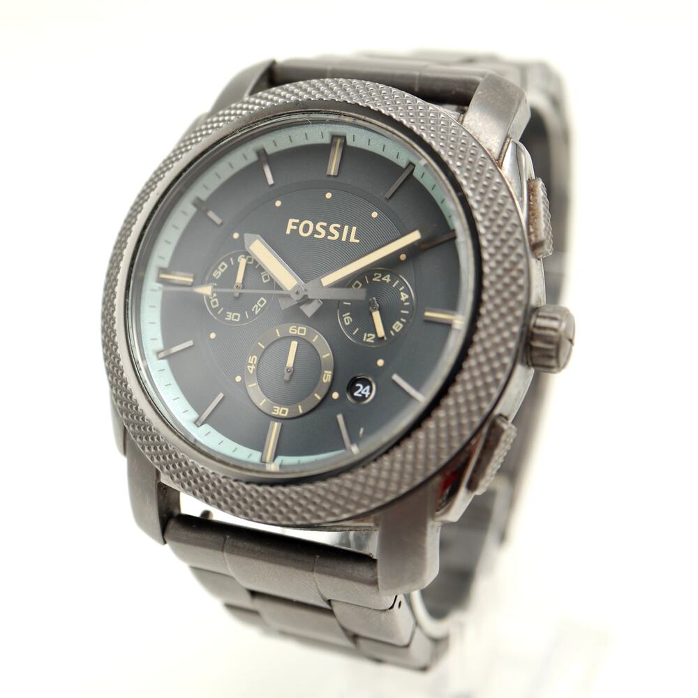 Fossil Machine Mens Gunmetal 45mm Chronograph Watch Steel FS5172 w New Battery